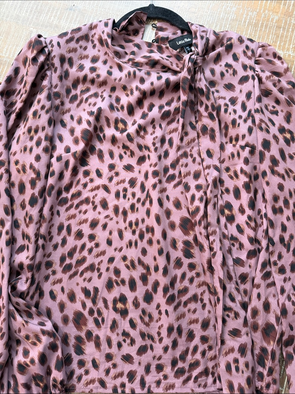 Lush Pink Leopard Print Tie-Neck Blouse